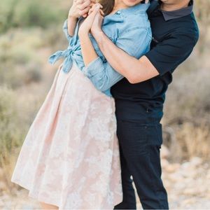 Eliza J Pink Floral Midi Skirt with light petticoat lining